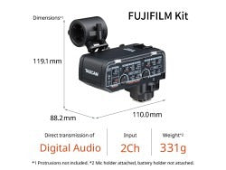 TASCAM CA-XLR2d-F - Adattatore microfonico XLR per fotocamere mirrorless, kit Fujifilm