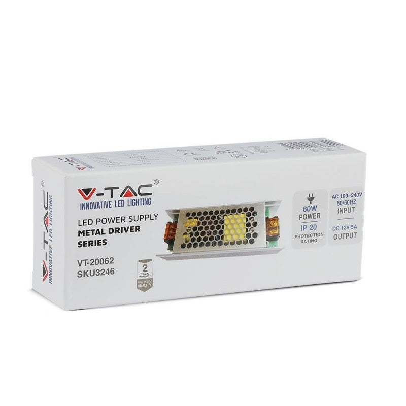 V-TAC Alimentatore in Metallo 60W 12V 5A IP20
