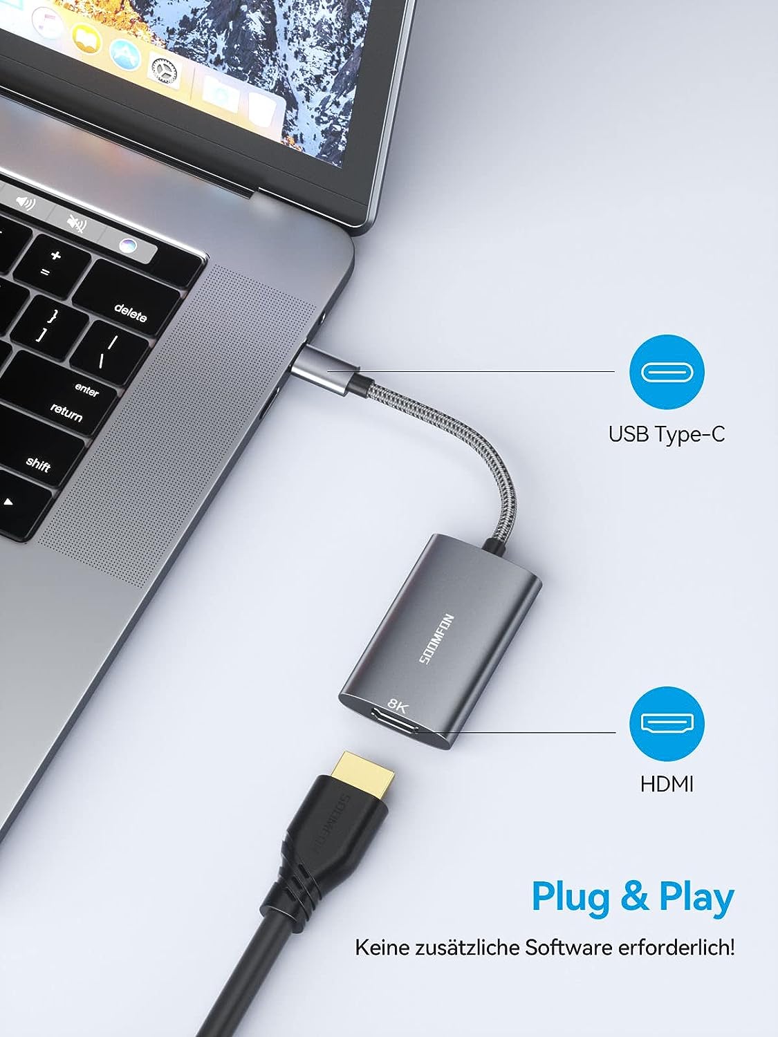SOOMFON 8K USB C HDMI Adapter Thunderbolt 3/4 to HDMI Adapter