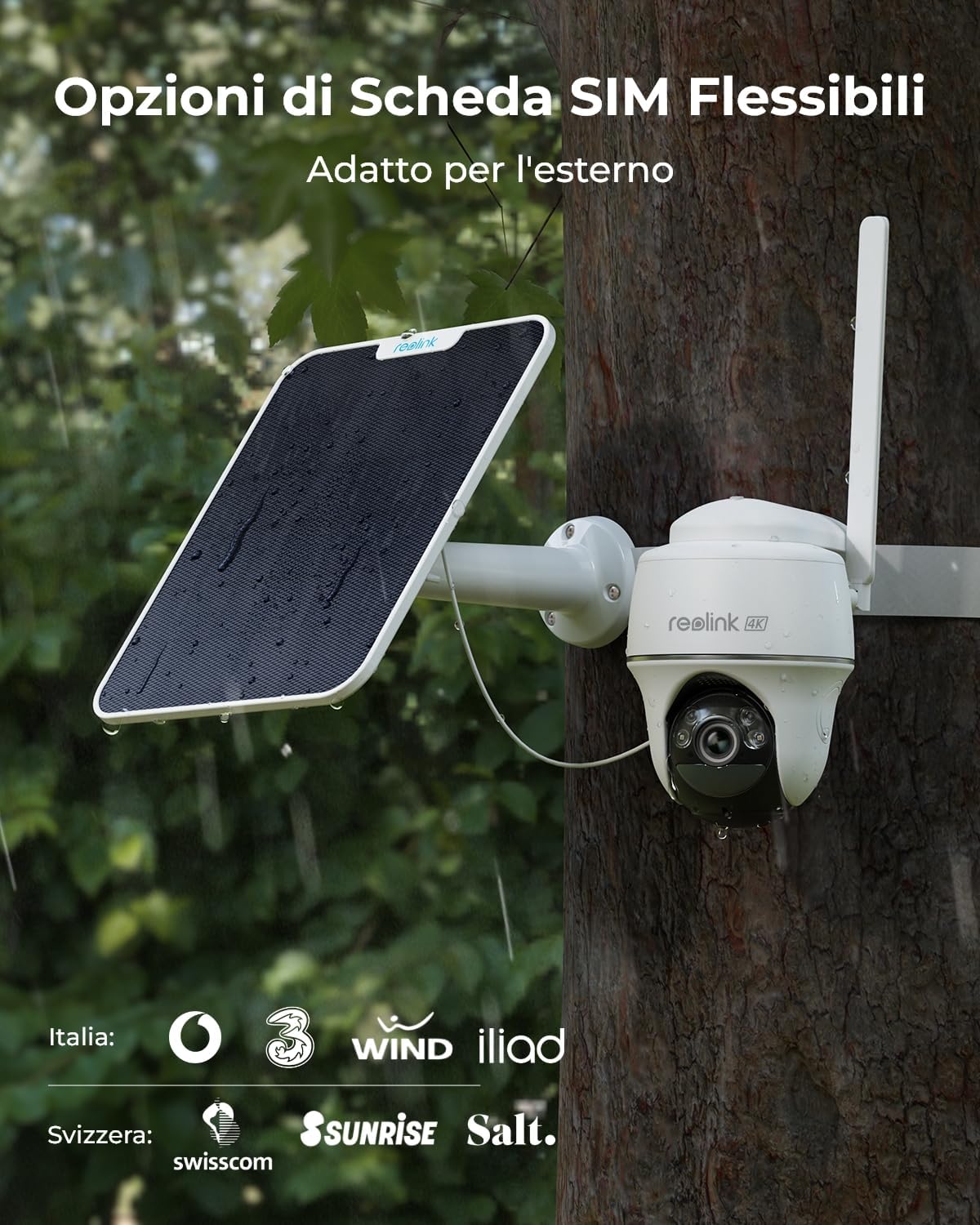 Reolink 3G/4G LTE Telecamera Sim da Esterno Senza Fili, 4K/8MP 360° PTZ Telecamera Batteria con Pannello Solare + 32G SD Card, Rilevamento Smart, Audio a 2 Vie, Visione Notturna a Colori, Go PT Ultra