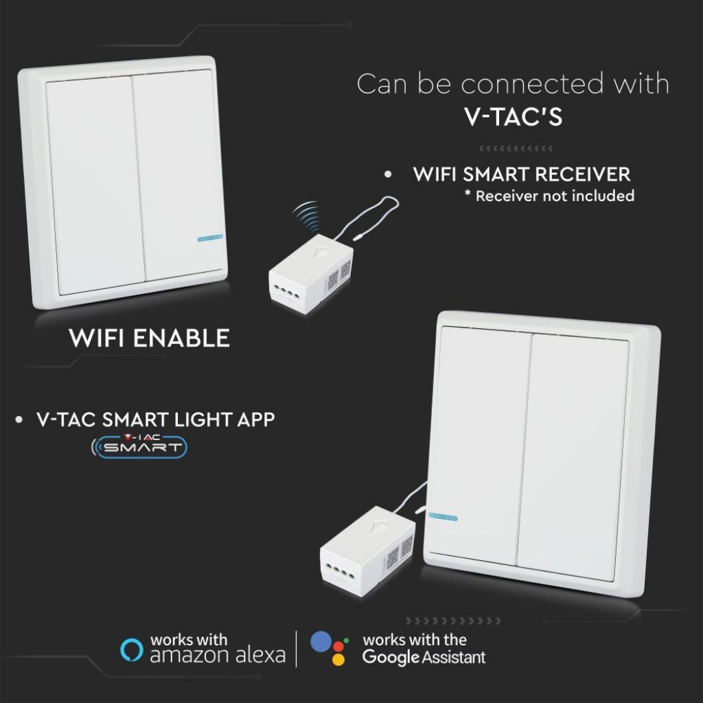 V-TAC Interruttore Wireless a Doppio Tasto con Sensore Colore Bianco IP54