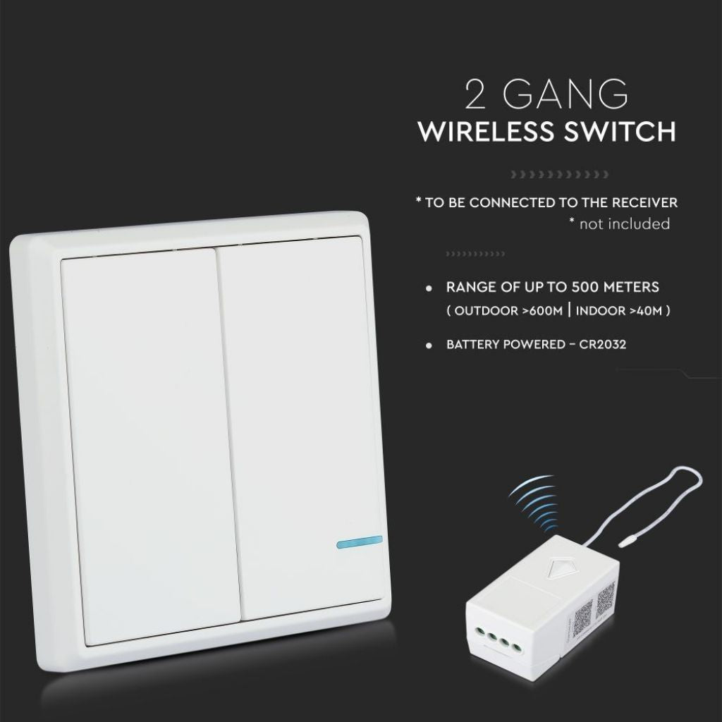 V-TAC Interruttore Wireless a Doppio Tasto con Sensore Colore Bianco IP54