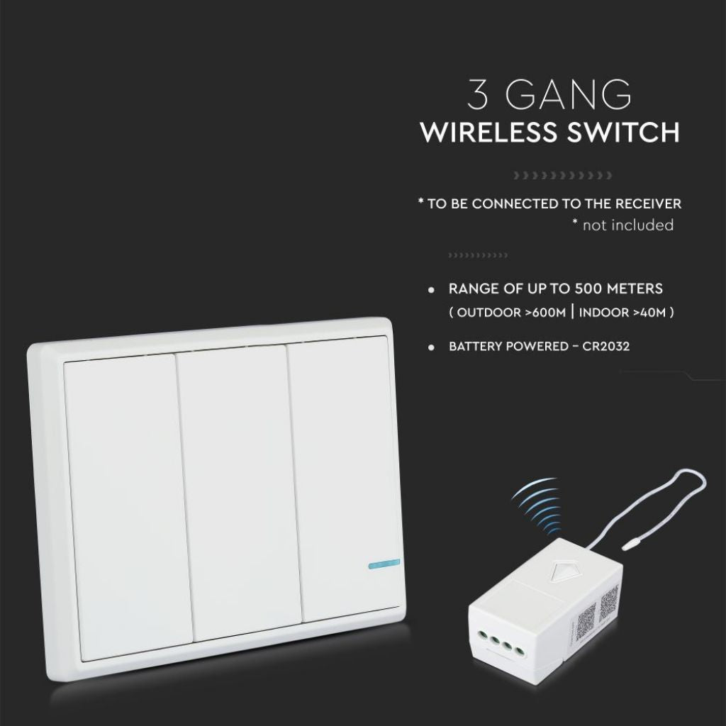 V-TAC Interruttore Wireless a Triplo Tasto con Sensore Colore Bianco IP54