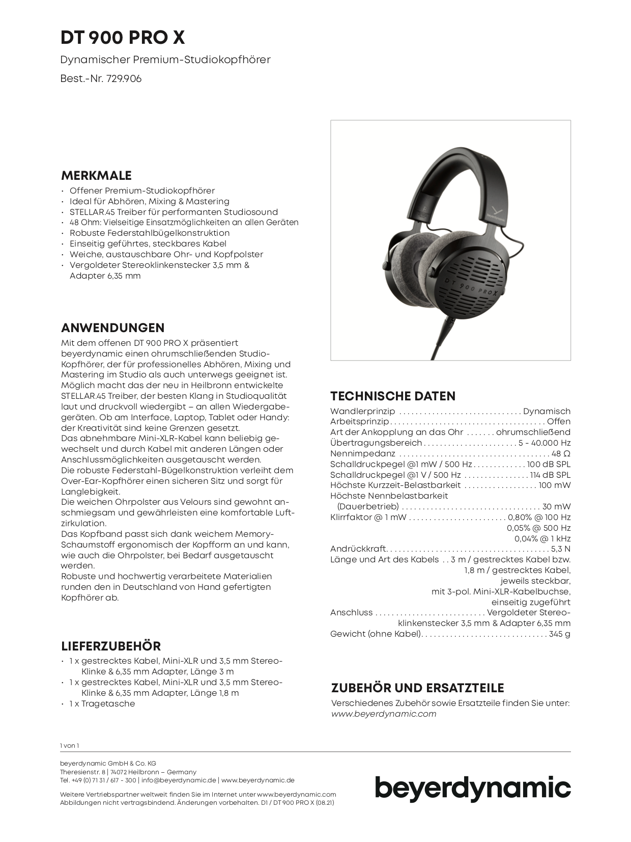 BEYERDYNAMIC DT 900 PRO X - Cuffie aperte, 48 Ohm