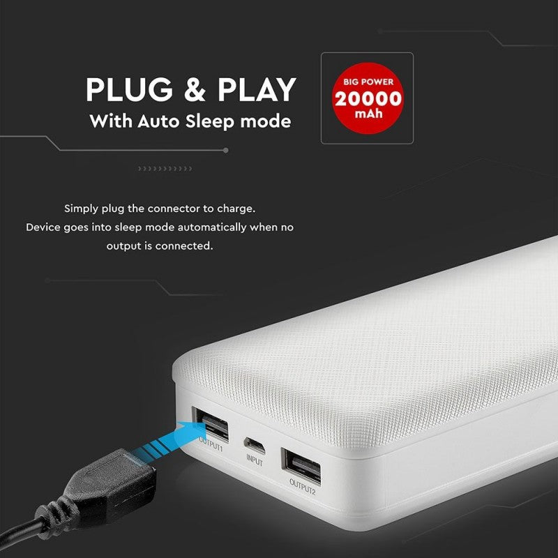 V-TAC Power Bank 20.000 mAh Colore Bianco