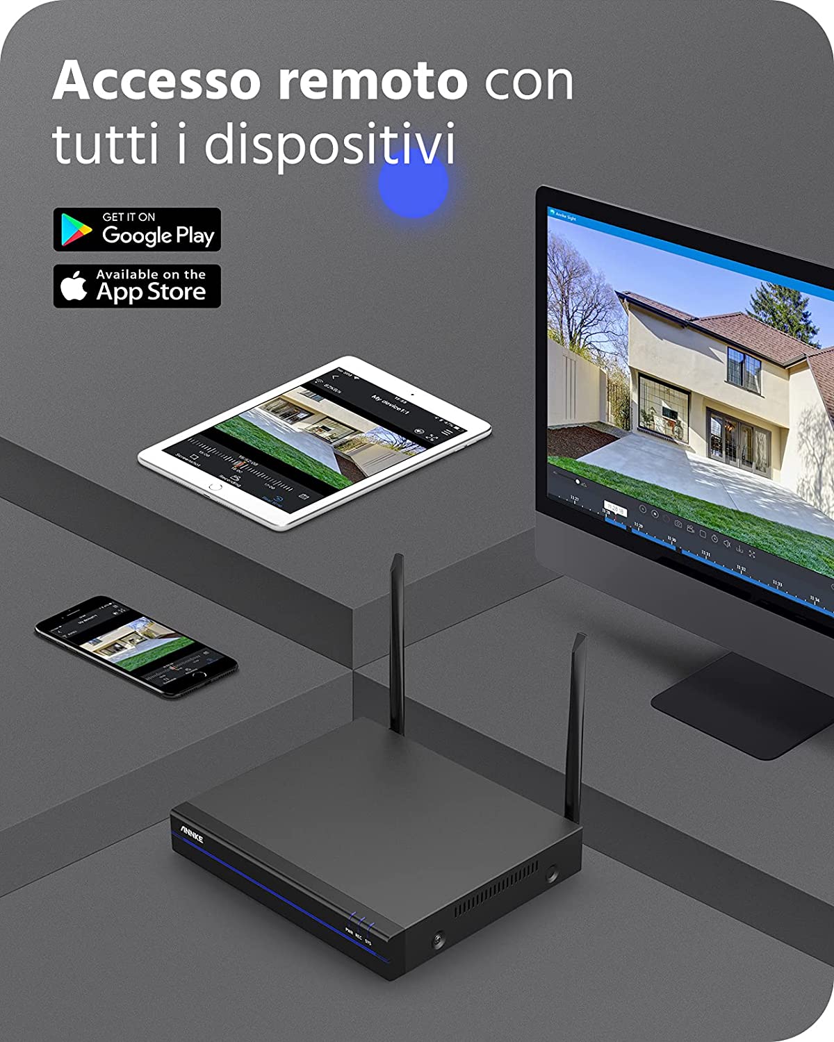ANNKE Kit Videosorveglianza WiFi 3MP, NVR 8CH 5MP e 4 Telecamere wireless