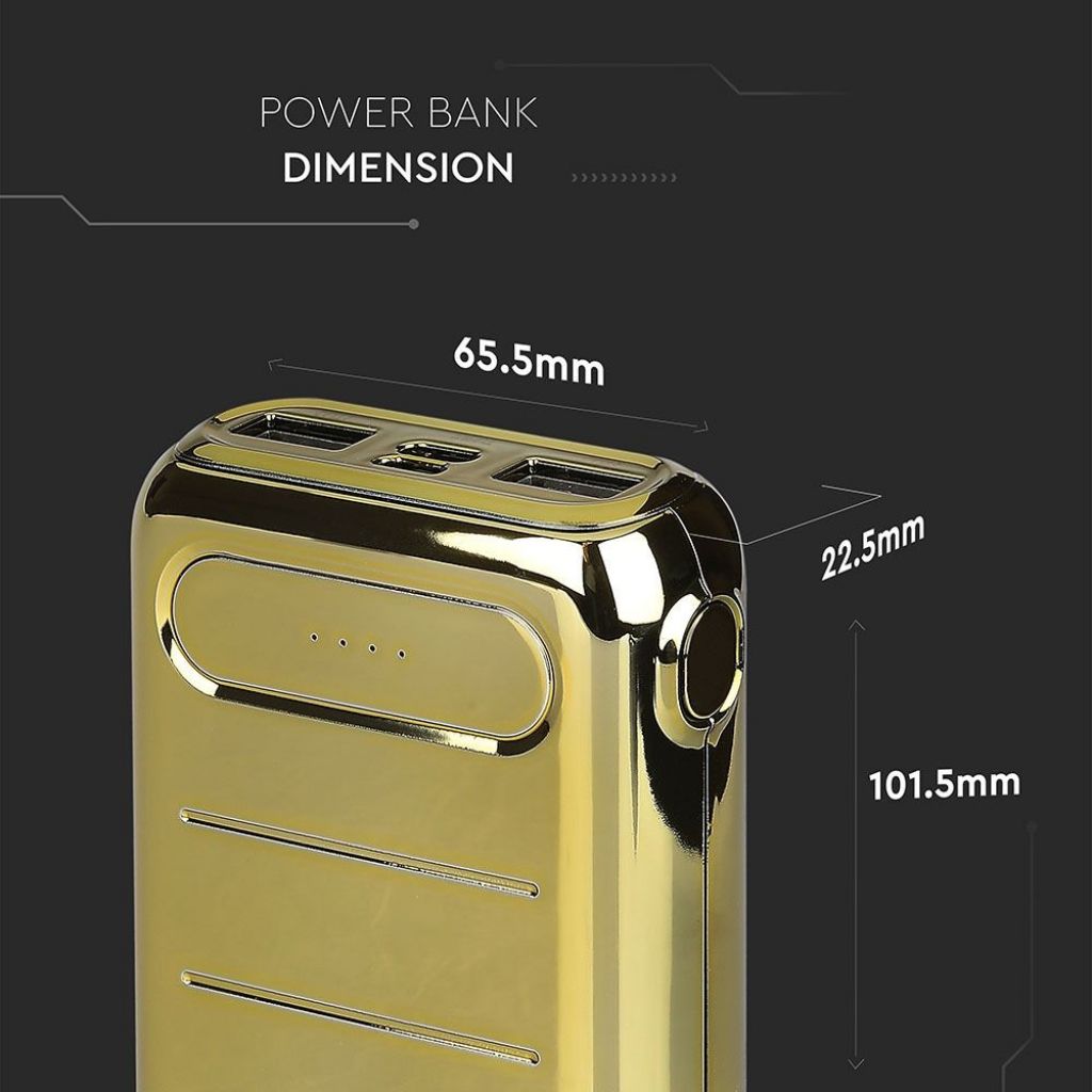 Power Bank 10.000 Mah Colore Oro Dual USB Micro USB e Tipo C