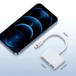 Adattatore con lettore di schede SD e TF, porta USB OTG e cavo con connettore Lightning bianco
