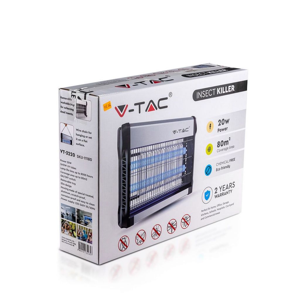 V-TAC Zanzariera Elettrica con Tubi T8 UV 2*10W 80mq