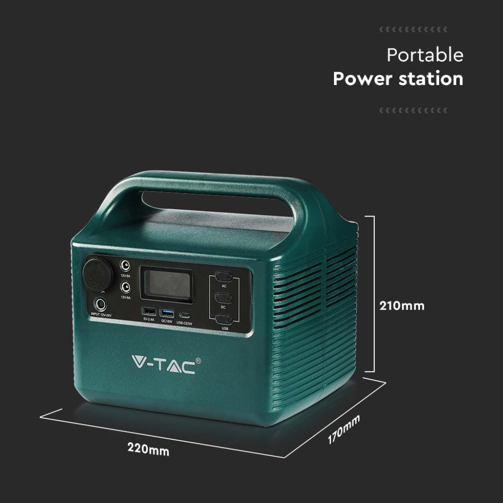 V-TAC Power Station Portatile con Batteria di Accumulo al Litio 252Wh AC:220V 2*300W (Max. 500W) Ricaricabile con Alimentatore o Pannello Solare Fotovoltaico Portatile