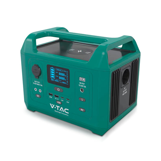 V-TAC Power Station Portatile con Batteria di Accumulo LiFePO4 288Wh AC:220V 300W (Max. 500W) con Presa Schuko Ricaricabile con Cavo di Alimentazione o Pannello Solare Fotovoltaico Portatile