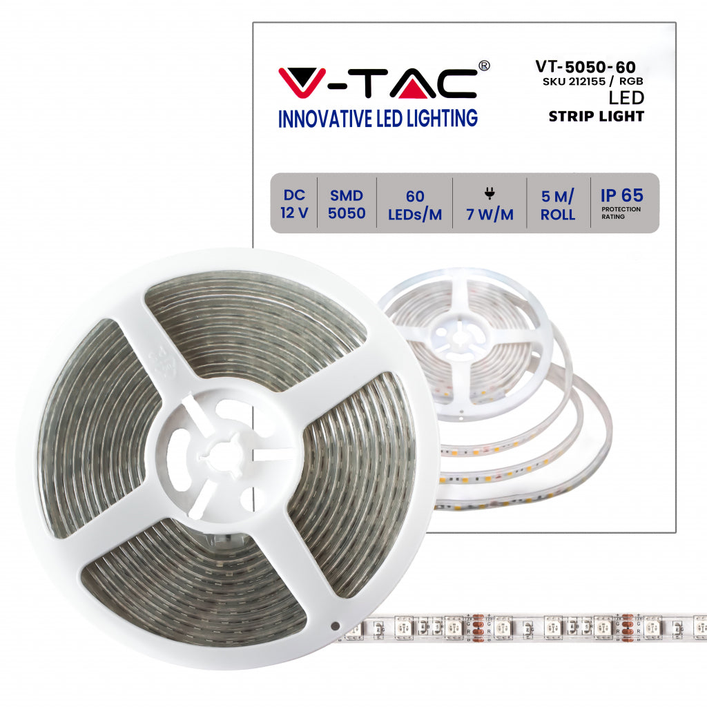 V-TAC Strip LED SMD5050 7W/m 5m 60 LED/m 12V RGB IP65 10mm
