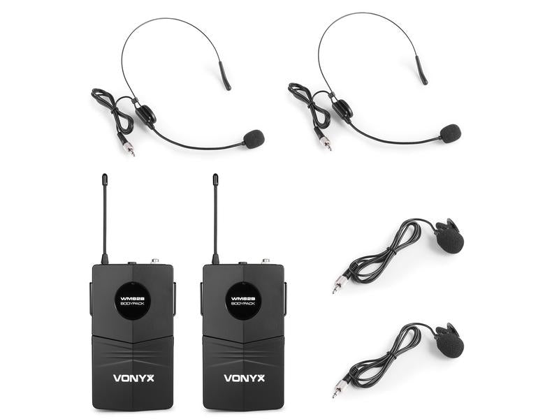 Vonyx WM82B Set UHF 2 Canali 2 Bodypack Headset Lavalier