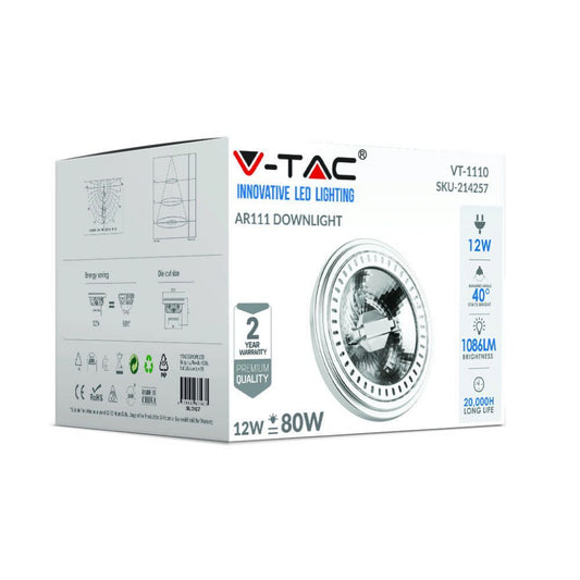 V-TAC Faretto LED AR111 12W G53 40° 3000K