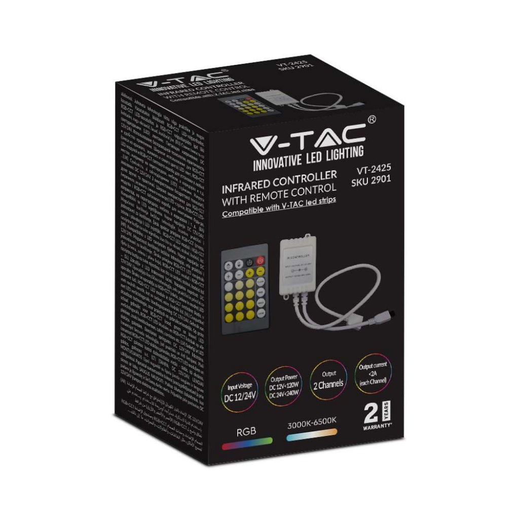 V-TAC Controller per Strip LED 12V/24V 4 Pin con Telecomando 24 Tasti a Infrarossi
