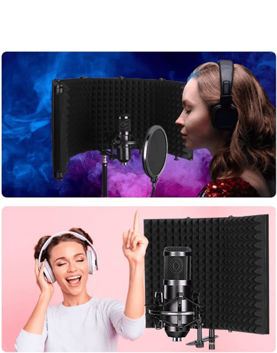 Filtro acustico isolante da studio, insonorizzante/silenziatore per microfoni con filettatura da 1/4" - Nero