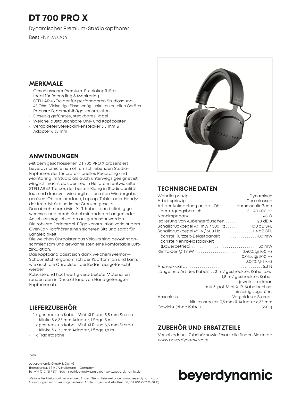 BEYERDYNAMIC DT 700 PRO X - Cuffie chiuse, 48 Ohm