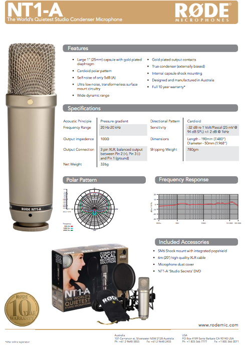 RODE NT1-A - Kondensatormikrofon, Niere, inkl. Spinne SM6