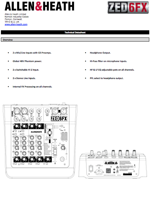 ALLEN & HEATH ZED-6FX - analoges Mischpult, mit Effekten