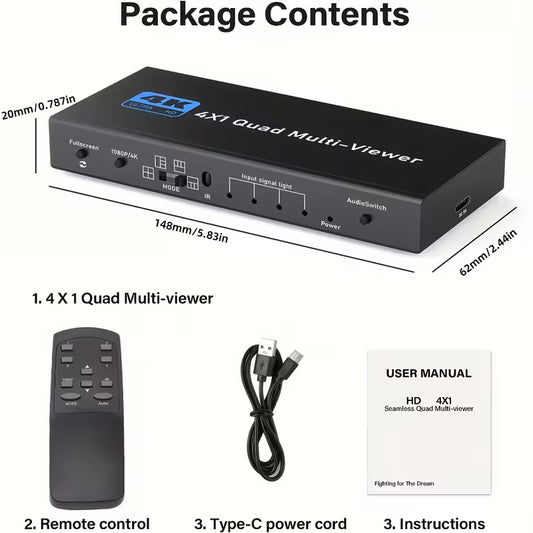 Switch Multi-Viewer HDTV 4x1 | 4 Ingressi / 1 Uscita – 4K - 30Hz