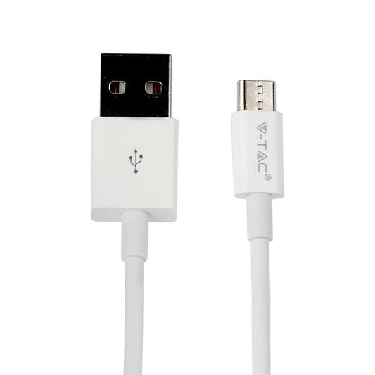 V-TAC Caricatore da Viaggio con Cavo Ricarica Veloce Micro USB 3.0A Colore Bianco