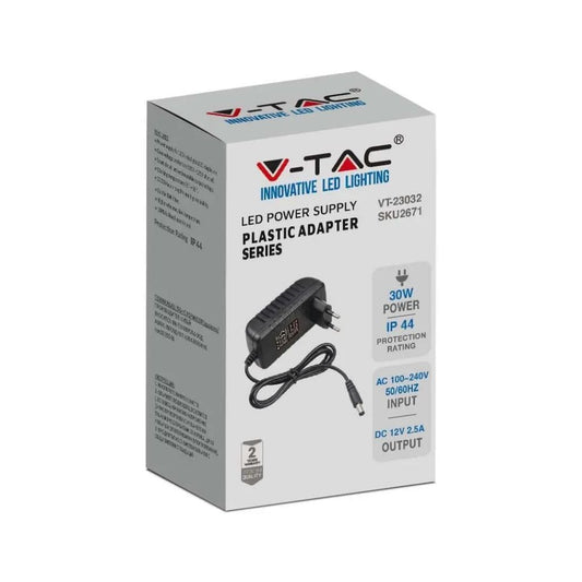 V-TAC Alimentatore in Plastica 30W 12V 2,5A Colore Nero IP44