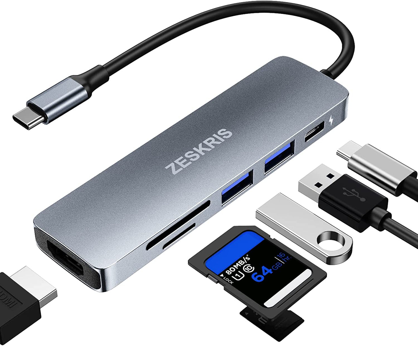 Hub USB C, ZESKRIS 6 in 1 MackBook USB