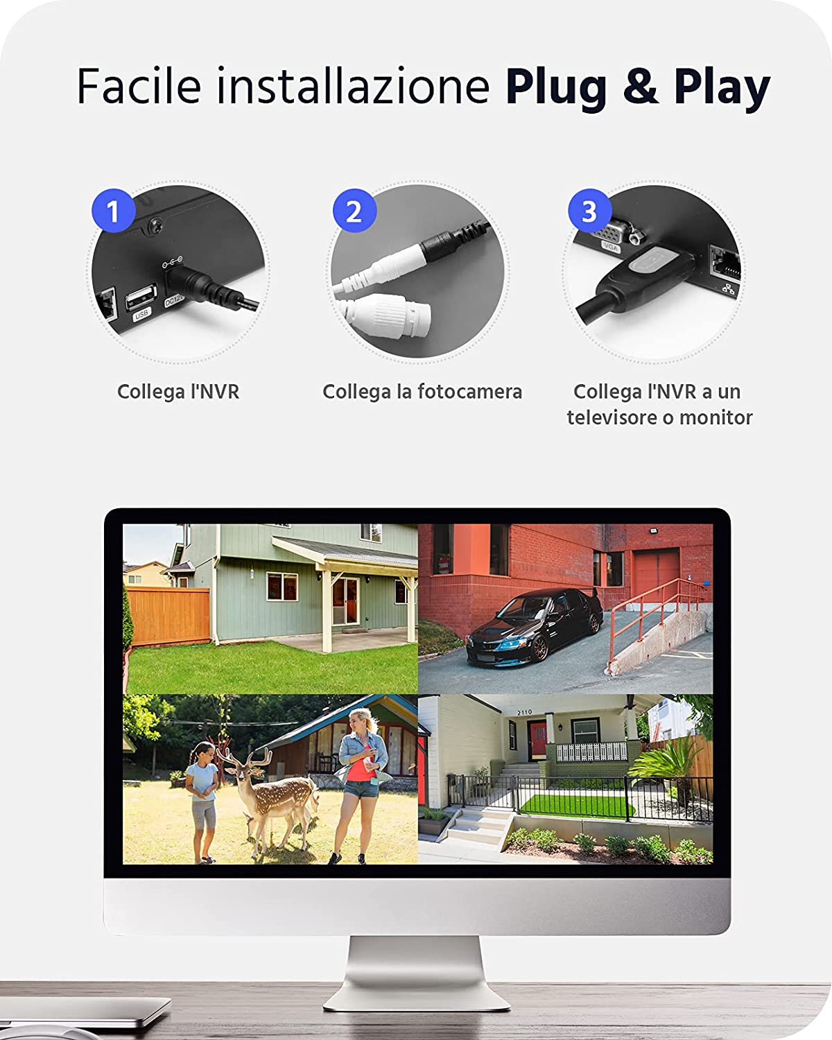 ANNKE Kit Videosorveglianza WiFi 3MP, NVR 8CH 5MP e 4 Telecamere wireless