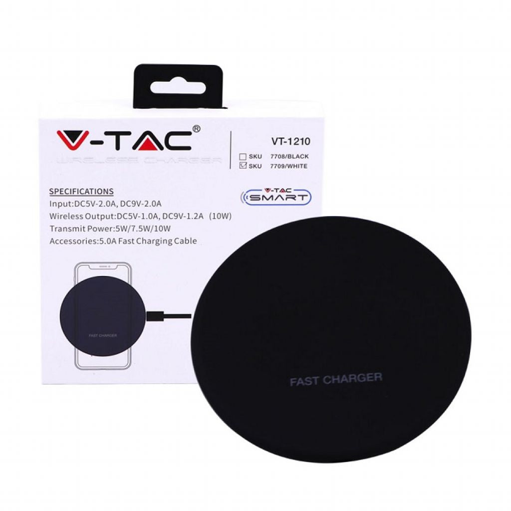 V-TAC Caricatore Wireless Veloce 5A Rotondo Colore Nero