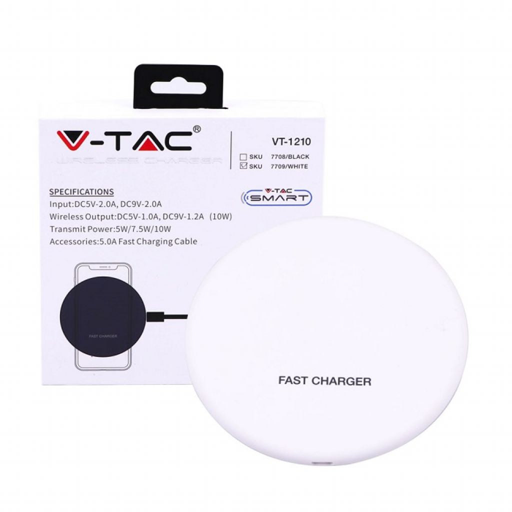 V-TAC Caricatore Wireless Veloce 5A Rotondo Colore Bianco