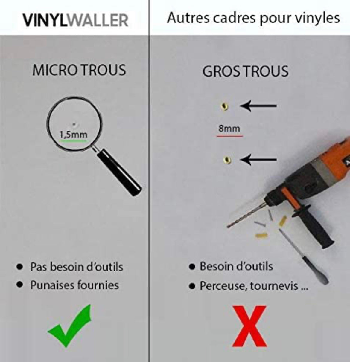 Vinyl-Waller - 8 cornici/supporto per i vinili