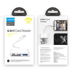 Adattatore con lettore di schede SD e TF, porta USB OTG e cavo con connettore Lightning bianco